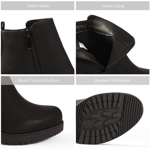 Low Heel Chunky Ankle Boots - BLACK PU - 4
